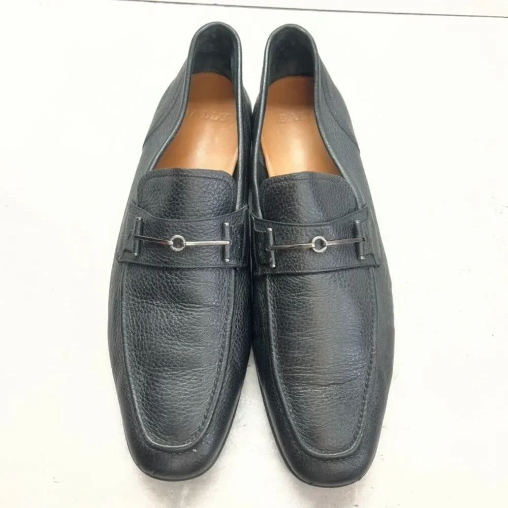 Bally Switzerland Styleflex Black Pebbled Leather Horsebit Loafers Mens Size 13D